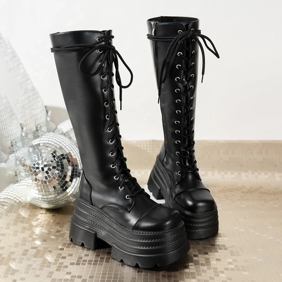 Plus Size 42 Autumn Women Boots Buckle Round Toe Wedges Platform Boots Punk Goth INS Women Street Shoes Combat Boots for Women