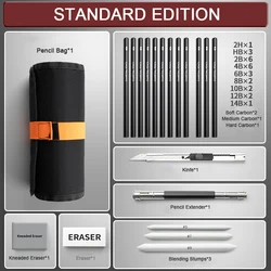Deluxe Sketching Pencil Set with Canvas Roll - Up Bag and Art Supplies (Standard 38 Pieces)