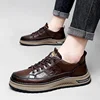 Genuine Leather MEN'S lace up casual sneakers new trendy chunky man vulcanized shoes comfy all-match male skateboard footwear 5