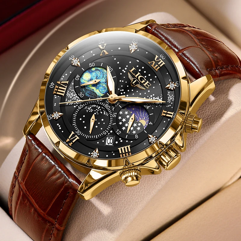 2024 New Waterproof Watches for Men LIGE Brand Luxury Men's Military Watch Fashion 24 hour Moon Phase Watch Men Montre Homme