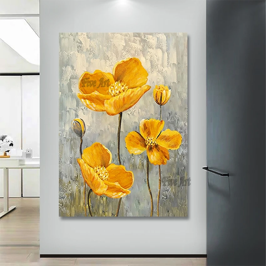 

Large Size Wall Decor Art, Hand-painted Yellow Flower Oil Painting, Quality Artwork Canvas Picture, Home Decoration Unframed