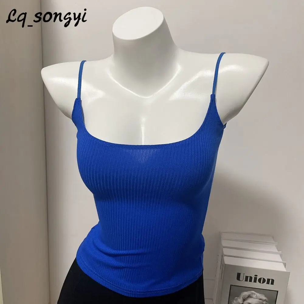 

Lq_songyi Candy Color Slim Tanks Top Women Sleeveless Crop Tops Short Cotton T Shirts Female Basic Sexy Solid INS Camisole