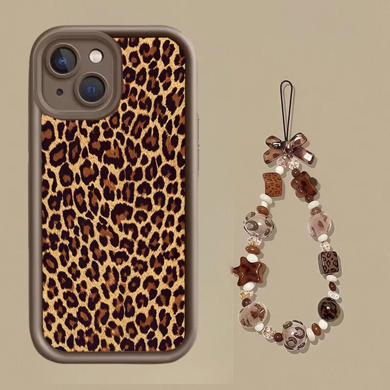 Leopard Print Hand Chain Phone Case Cover