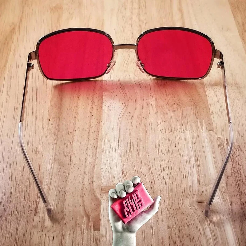 Sunglasses with RED lens, Project Mayhem Fight Club Tyler Durden Brad Pitt men, with box