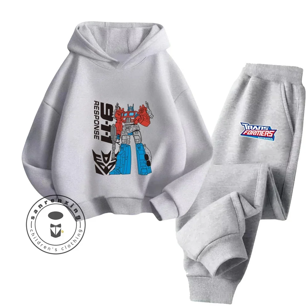 thumbnail image 1 of Conjunto de sudadera con capucha de algodón para primavera y otoño de 2024 para niños y niñas, conjunto de sudadera con capucha elástica de moda de hip hop con dibujos animados de Transformers, 1 of 5