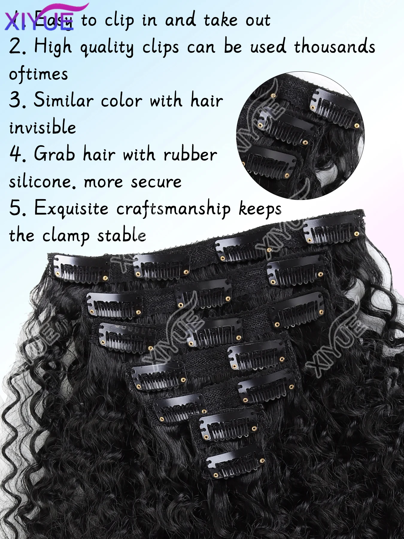 XIYUE 7PCS Excellent Handstitching Clip in Hair Extensions 20 Inch Curly Hair Extension Long Soft Synthetic Hairpieces for Women