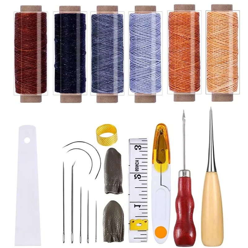 

KAOBUY 22 шт кожаный ремесленный стартовый набор и принадлежности кожаная нить, швейные иглы для обивки, жидкий клей, инструкции