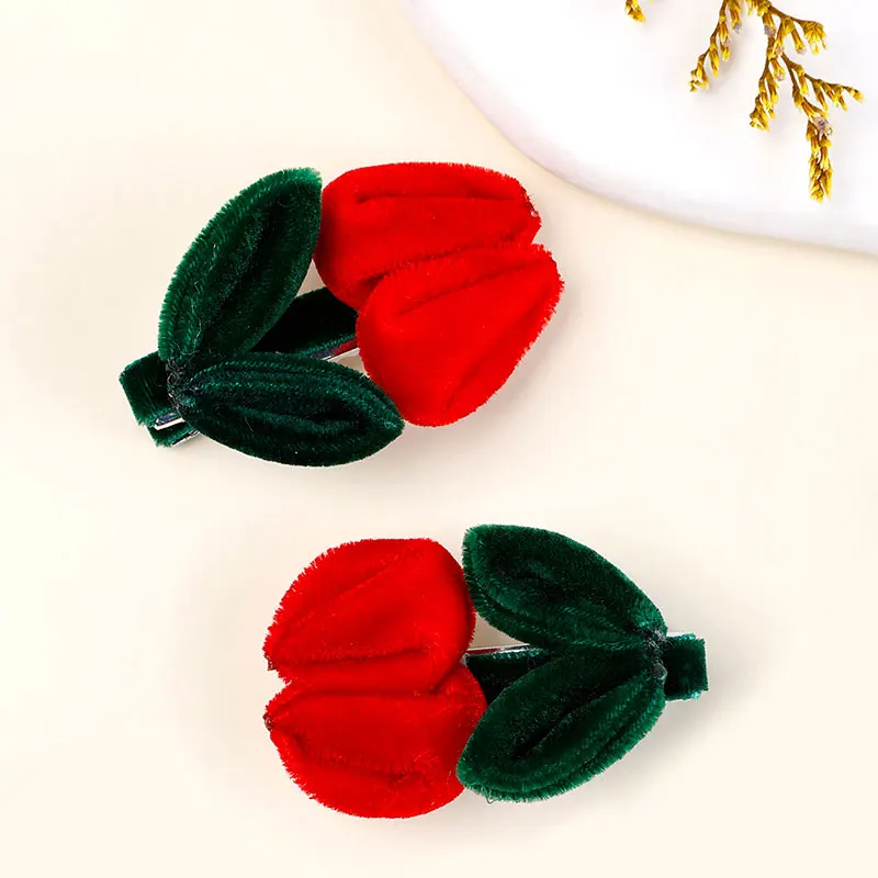 2Pcs Newborn Velvet Tulip Hair Clips Girls Sweet Flowers Hairpins Kids Barrettes Headwear Baby Headdress Hair Accessories images - 6