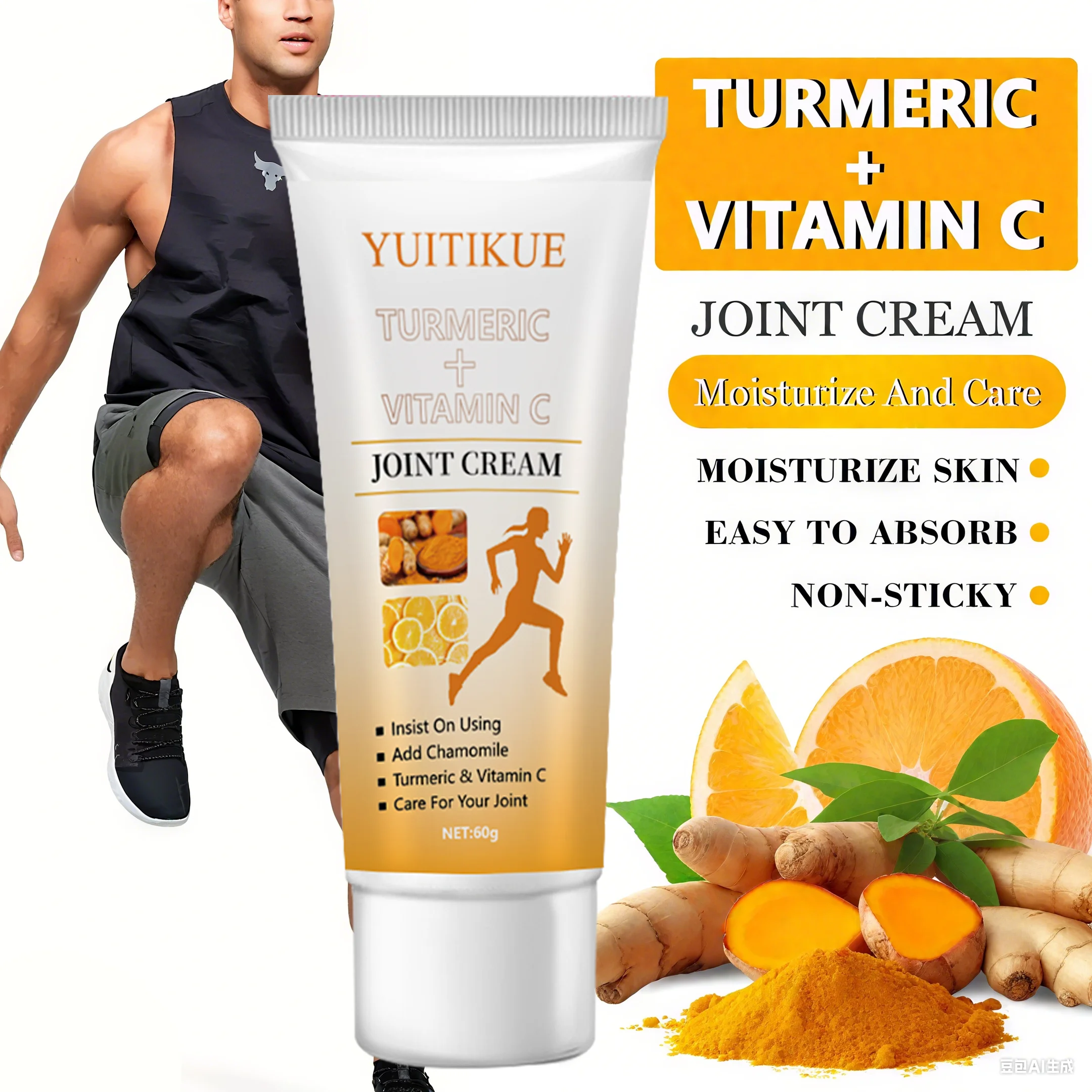 Turmeric, vitamin C, joint cream, consistently use joint cream with chamomile, turmeric, and vitamin C to protect your joints