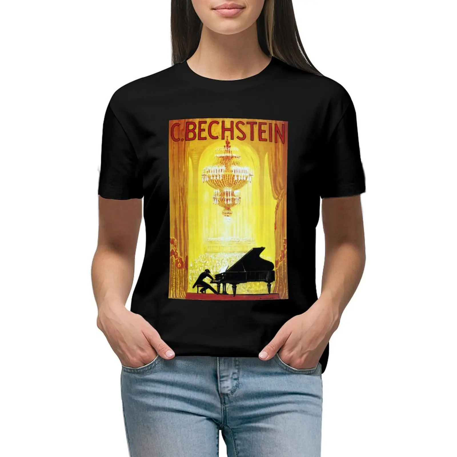 Vintage C. Bechstein Maglietta Pubblicitaria Per Pianoforte Tedesco Vestiti Anime Camicette Estive Da Donna Oversize 2024