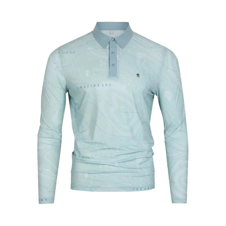 AMAZINGCRE New Men's Golf Top Outdoor Sports and Casual Thin Breathable Skinny Long Sleeve Lapel Top