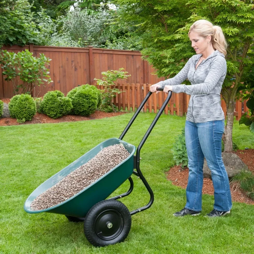 Yard Rover 2 Tire Wheelbarrow Utility Cart for Garden Green Ideal for residential gardening and landscaping