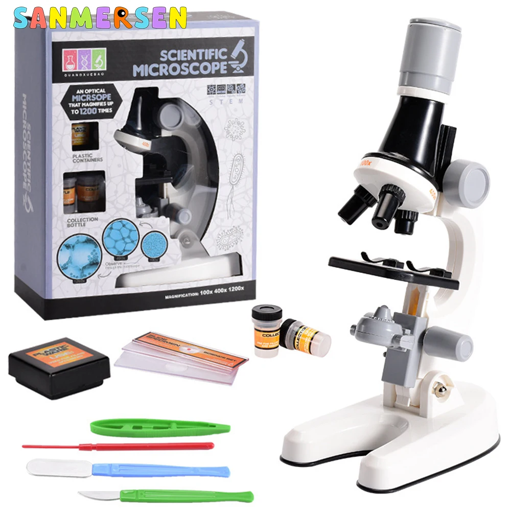 

Children Microscope Biology Lab LED 1200x School Science Experiment Kit Education Scientific Toys Gifts For Kids Scientist