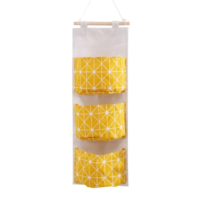 3 pezzi Portaoggetti da Appendere, Organizzatore da Porta e Parete, Organizer Armadio con 3 Tasche in Tessuto, Tasche Sospesa in Cotone e Lino