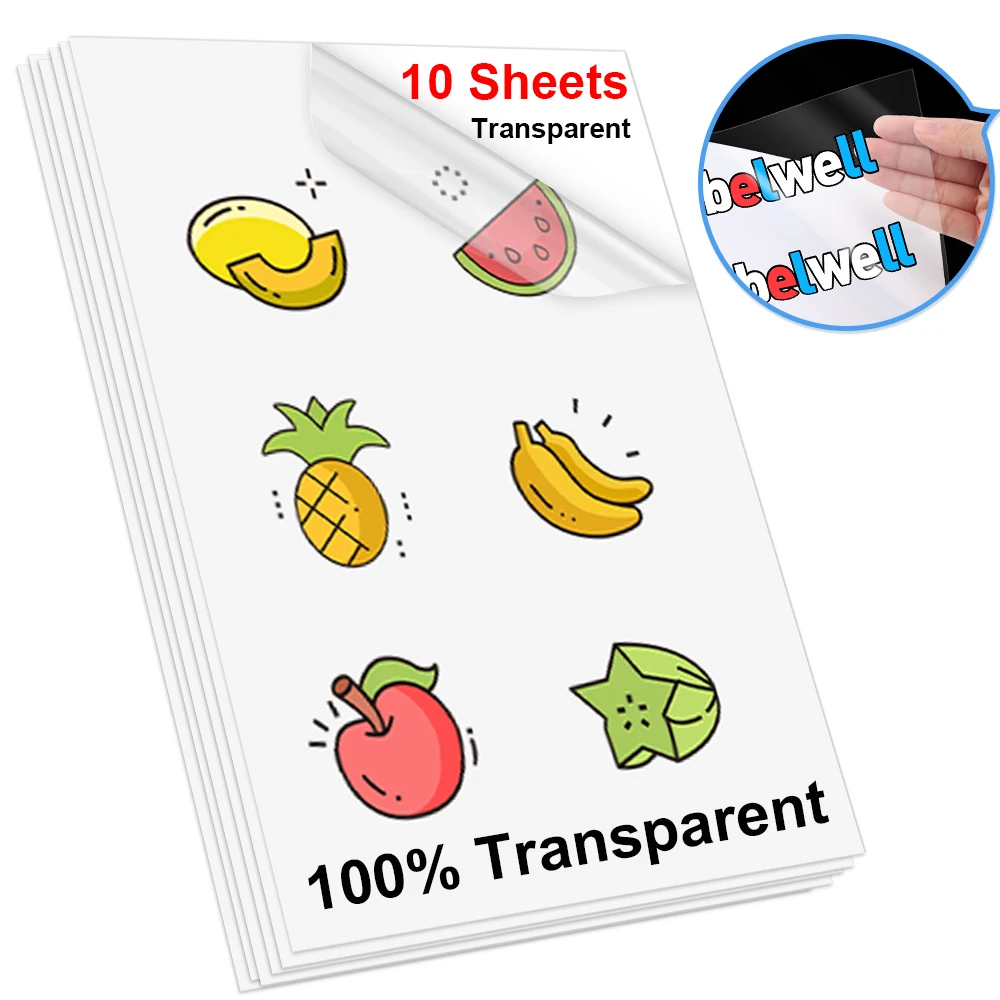 10 Sheets 100% Transparent Printable Vinyl Sticker Paper A4 Self-adhesive copy paper 100% Non-Waterproof Tape for Inkjet Printer printable vinyl sticker paper