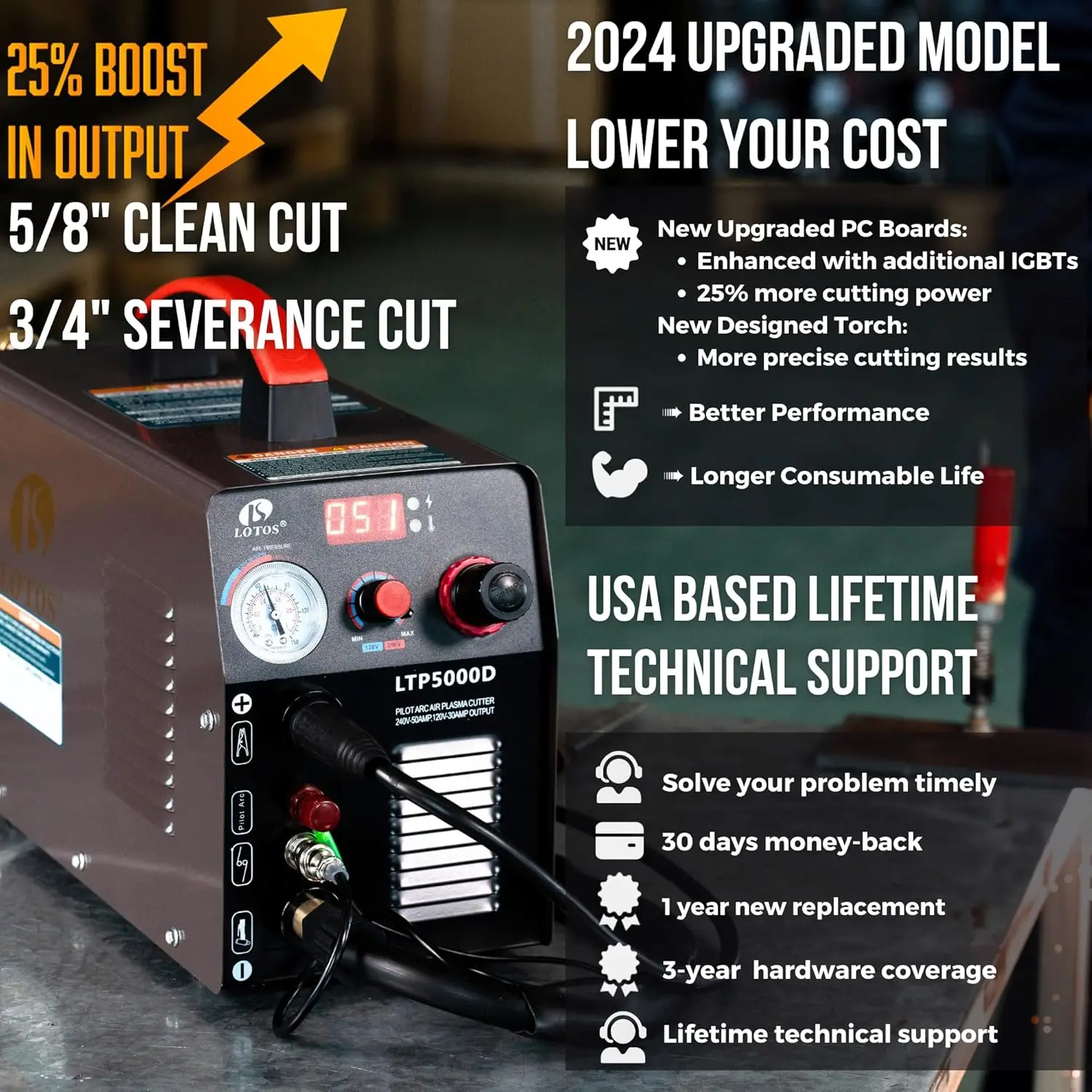 Lotos Supreme LTP5500D Non-Touch Pilot Arc Digital Plasma Cutter, Dual Voltage 110V/220V, 3/4 inch 19mm Clean Cut, Brown 2