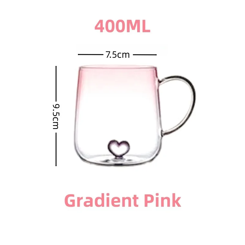 400mL 3D 사랑 그라디언트 투명 유리 커피 머그잔 우유 주스 커플 쌍 컵 레이디 사무실 오후 차 파티 홈 Drinkware