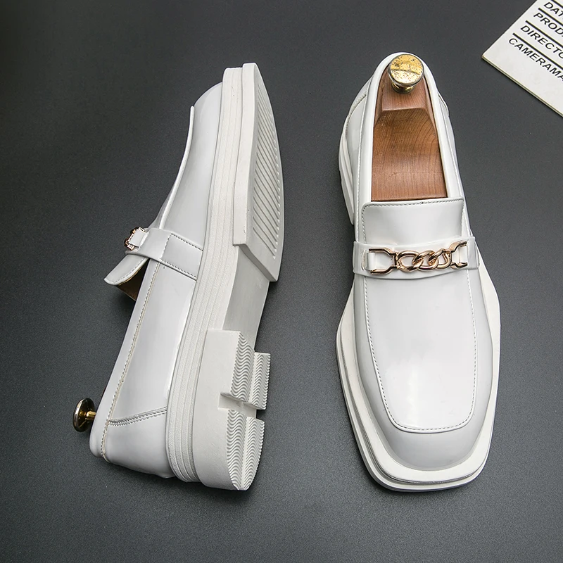 Male Luxury white Loafers Shoes Leather Shoe Men Platform