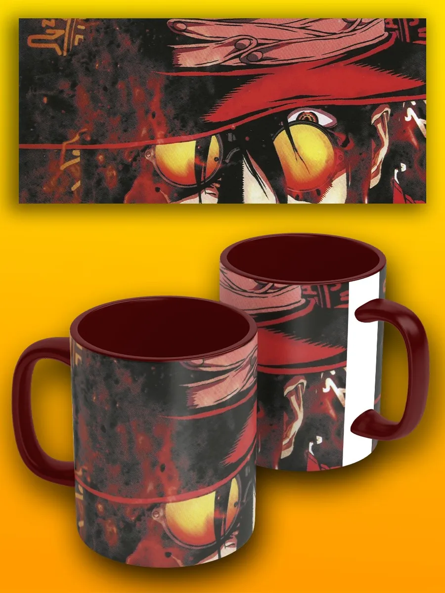 Кружка темно-красная для чая воды кофе питья с принтом аниме хеллсинг hellsing - 7002 |