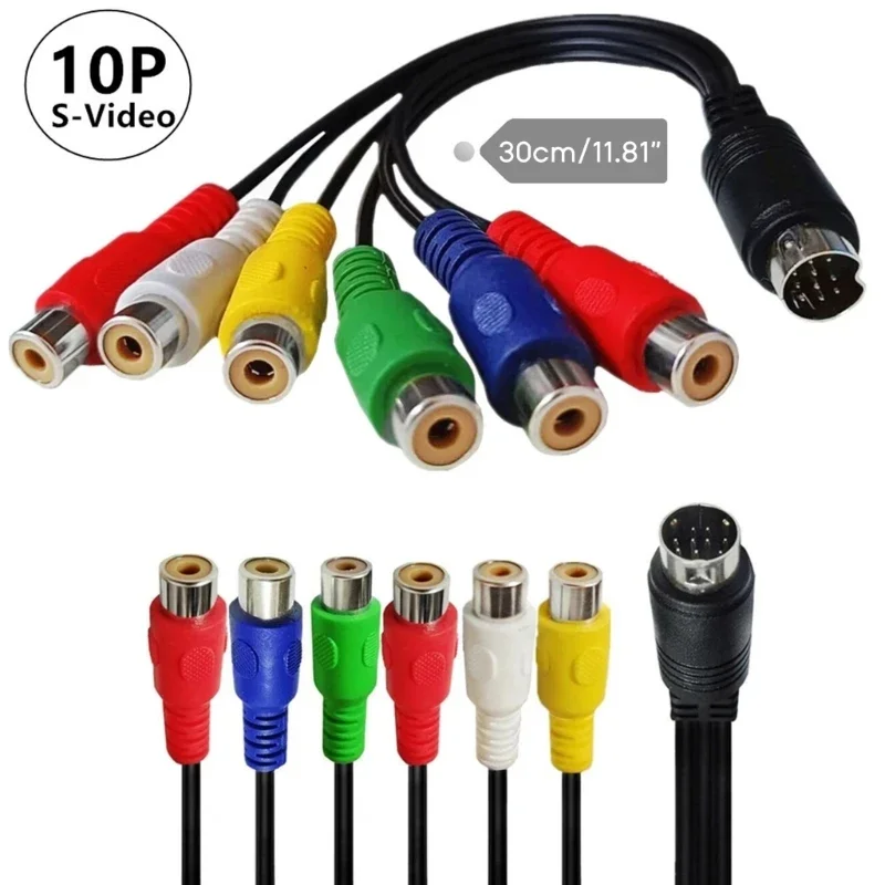 10 Pin S-Video to Female RGB 6 RCA 10 Pin Din S-Video Male Component Cable 30cm for PC HDTV RGB Component Cable