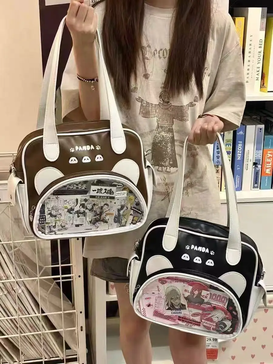 JIAERDI Transparent Blue Itabag Women Hot Girl Panda Print Pocket Cute Shoulder Bags Student Harajuku Sweet Handbag Aesthetic