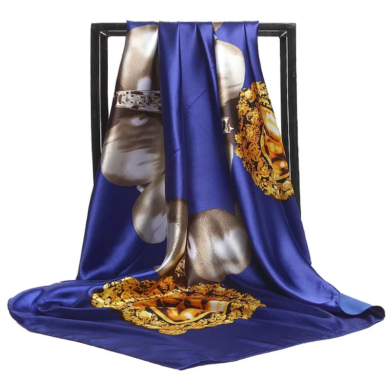 

Print Shawls Fashion Flower Sunscreen Square Silk Scarves Europe And America Popular Kerchief Four Seasons New 90X90CM Bandannas