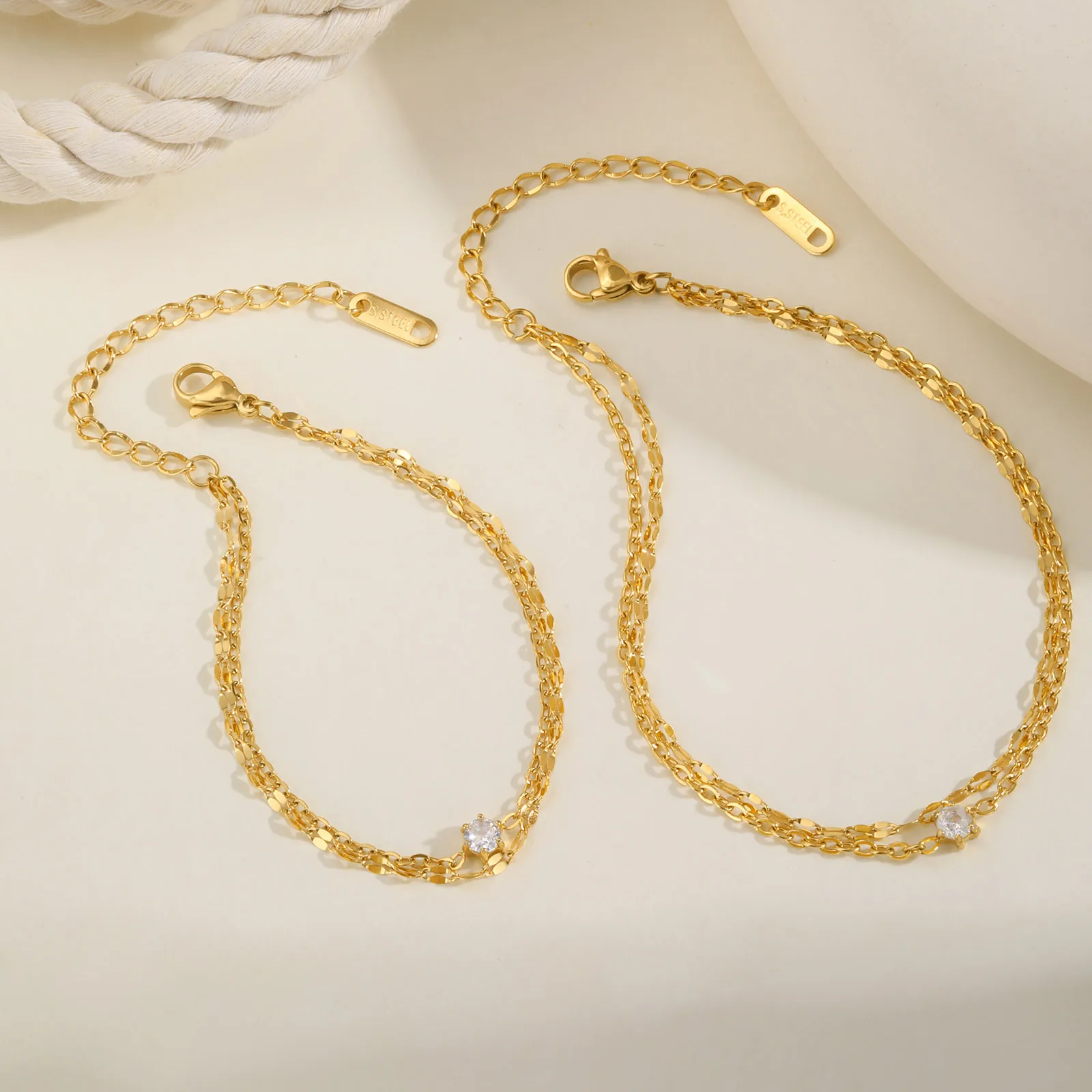 Ankle Chains Silver Anklet Bracelet Cubic Zirconia Waterproof Adjustable Gold Plated Stainless Steel Link Foot Chain Jewelry For Women