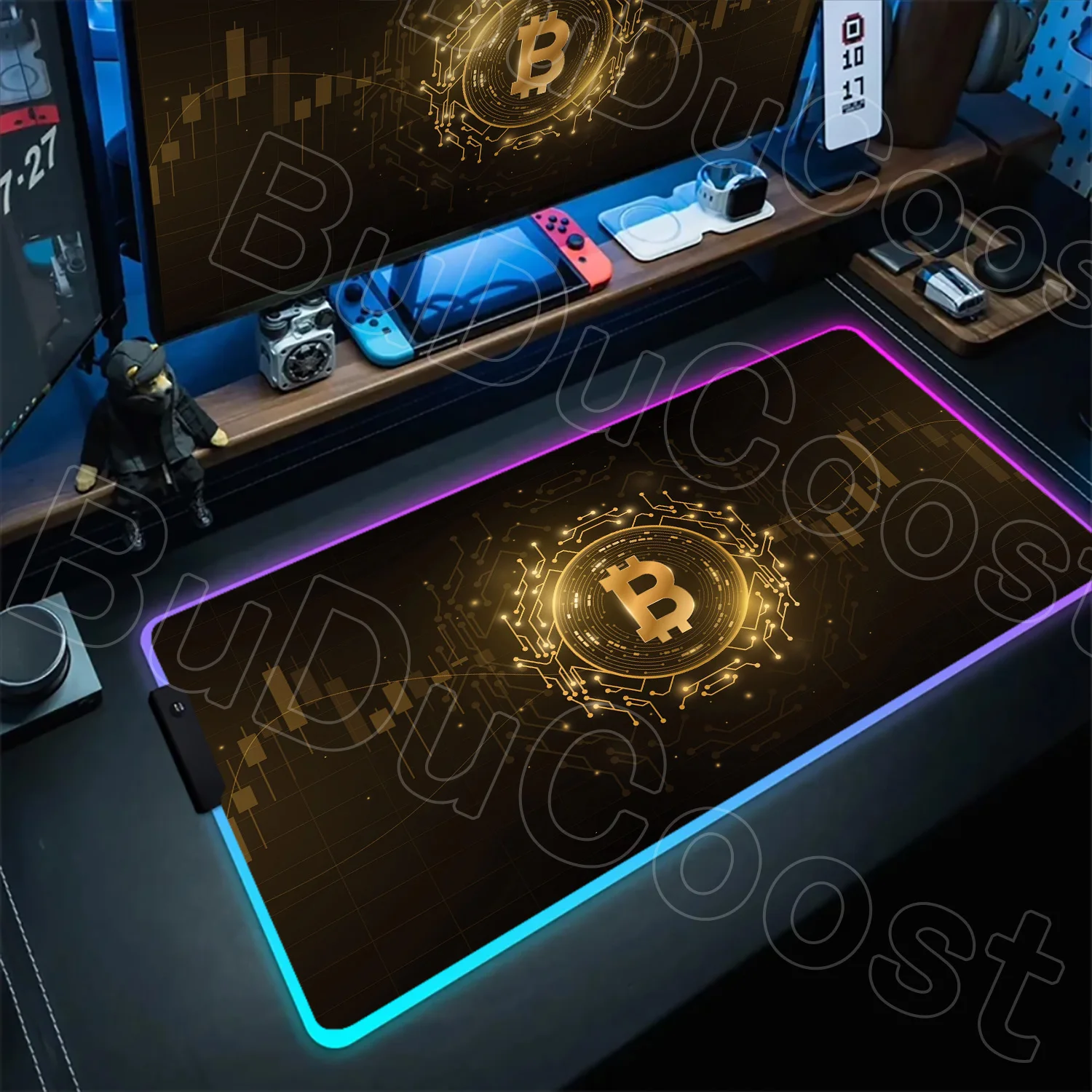 Bitcoin LED gaming mouse pad glowing edge