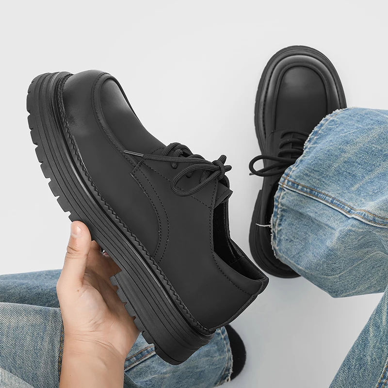 Men's Minimalist Leather Shoes With Thick Sole For Outdoor Work_voghion.com