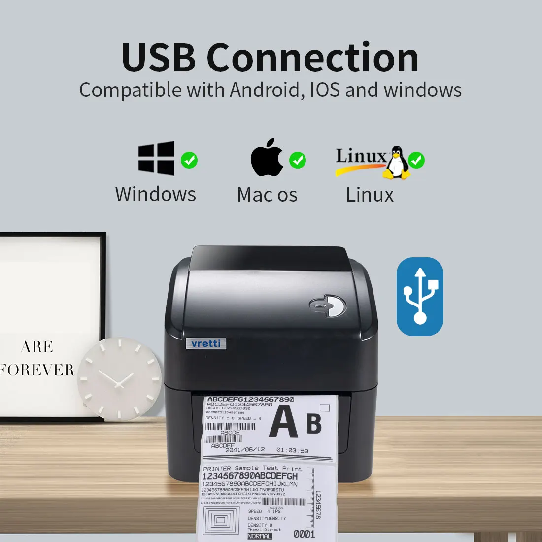 Vretti 420B Wireless Bluetooth Shipping Label Printer 4*6 Thermal Printer Express Black White Barcode Printer Label Holder POS
