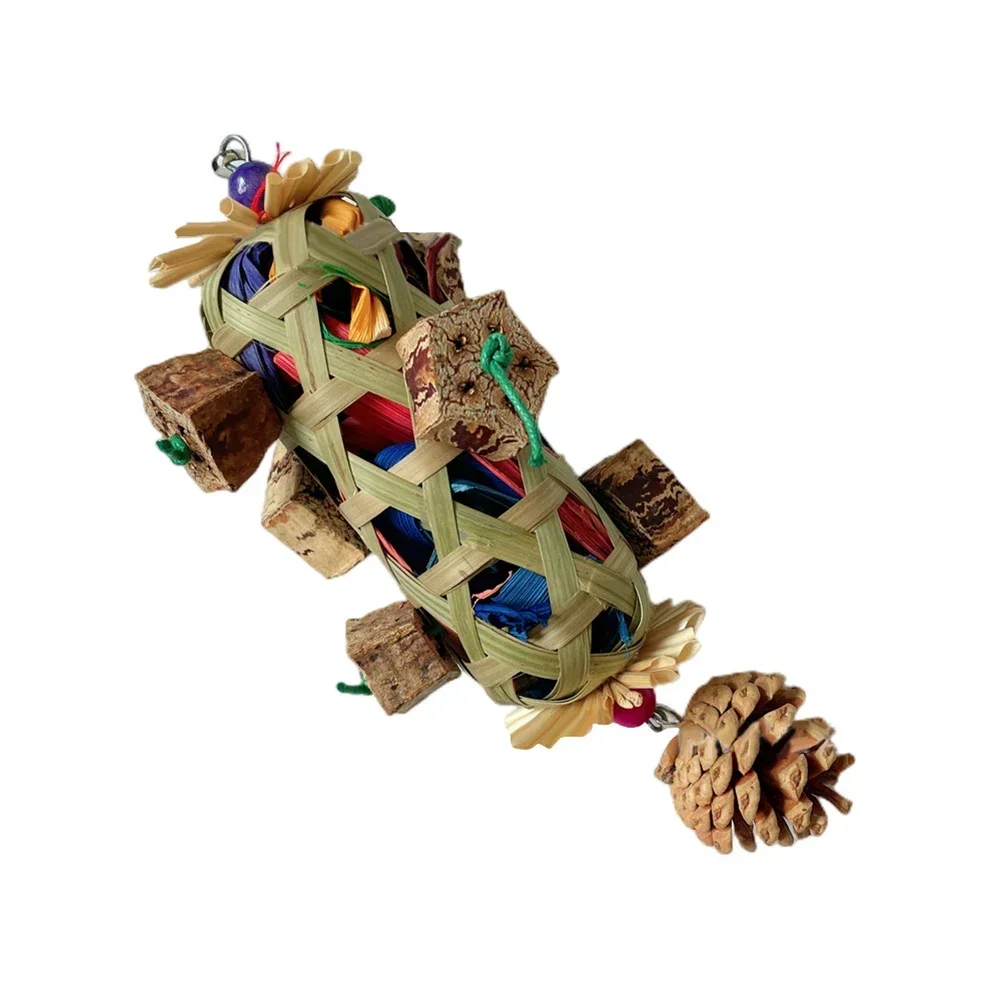 Parrot Chew Toys Hanging Bite Wooden Colorful Shredding Crinkles Natural Foraging Sola for Pet Products Bird Supplies Bird Toy