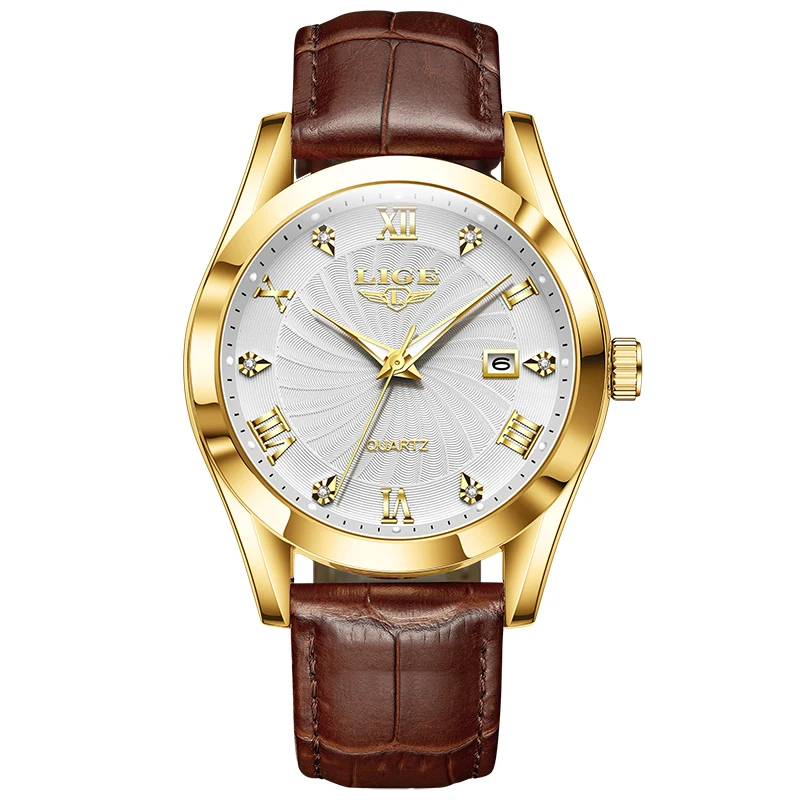 LIGE Luxury Women's Waterproof Leather Strap Fashion Watch