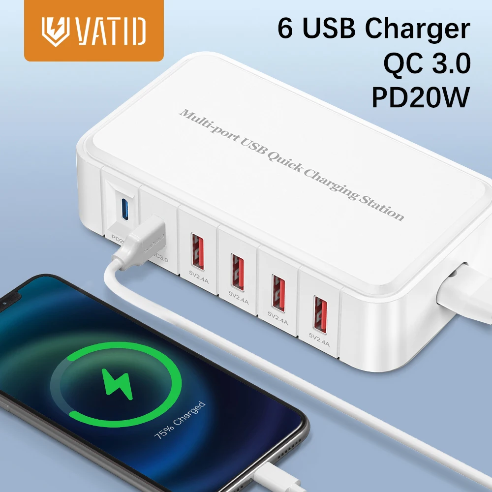 Зарядное устройство с 6 USB-портами PD20W QC3.0 |