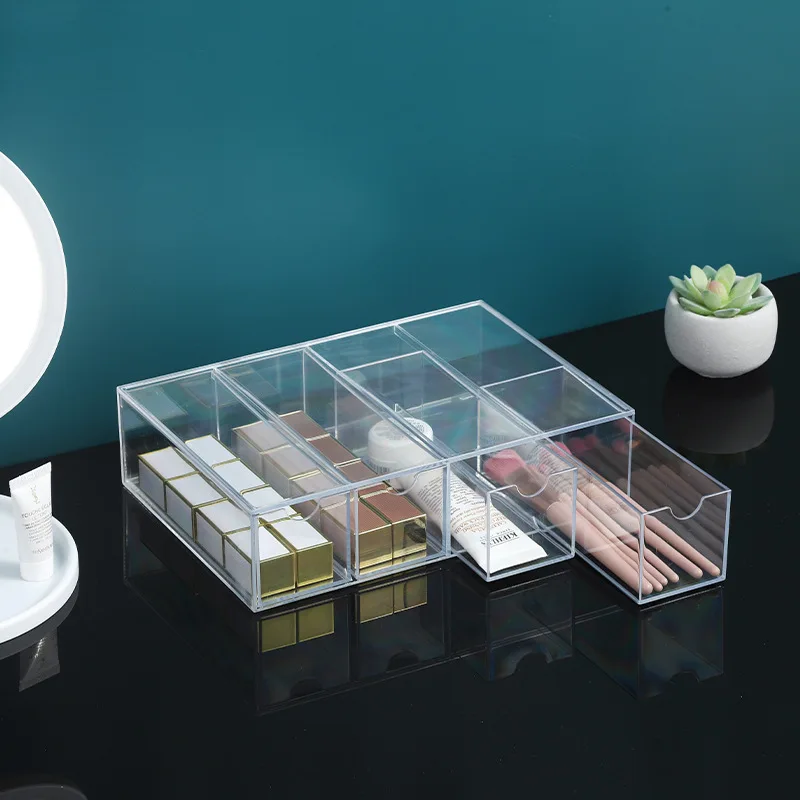 Transparent Plastic Storage Box with Grid for Cosmetic and Stationery