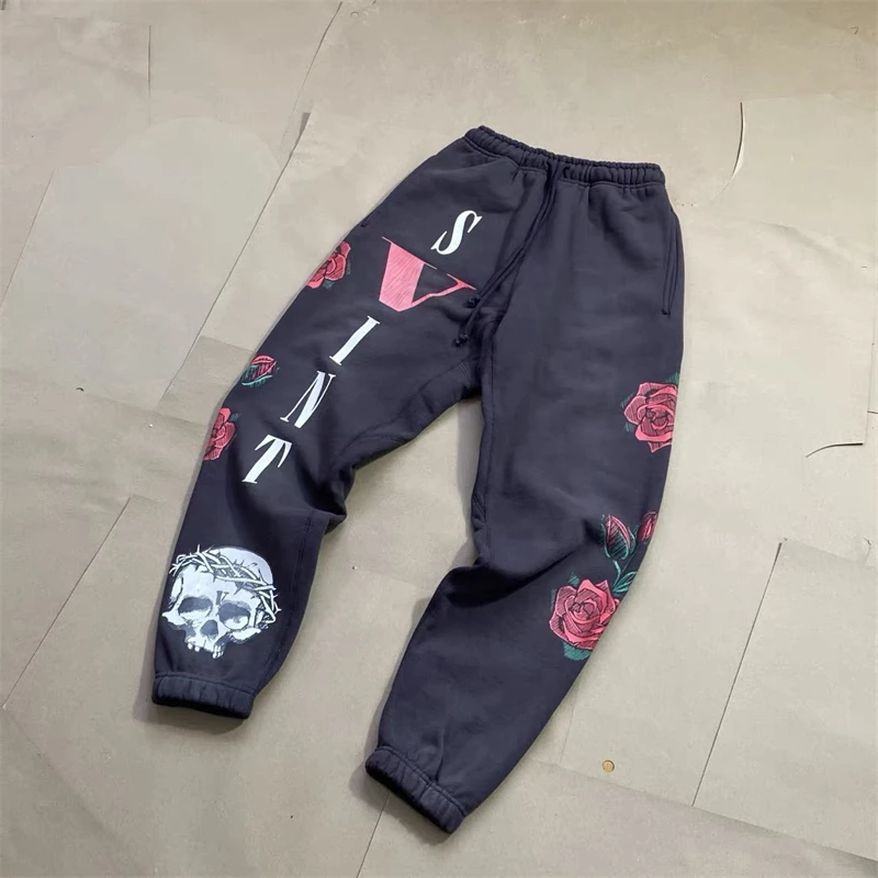 

23ss High Quality Brown Skull Print Saint Michael Sweatpants Men Women Oversize Jogger Drawstring Pants