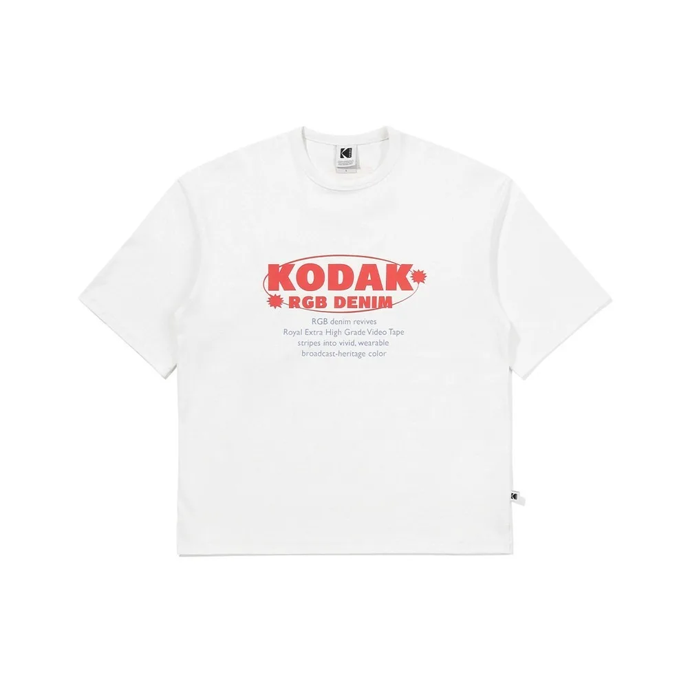 KODAK RGB 로고 클래식 퓨어 코튼 반팔 티셔츠, 레트로, 한국 스타일, 트렌디하고 편안합니다.