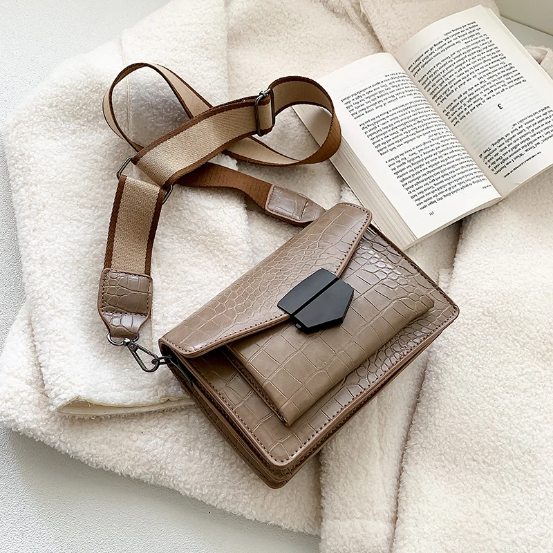 

2023 New Style Ladies Bags Mini Mobile Phone Bags Girls Fashion Square Bags Stone Pattern Messenger Bags Wide Shoulder Strap Bag