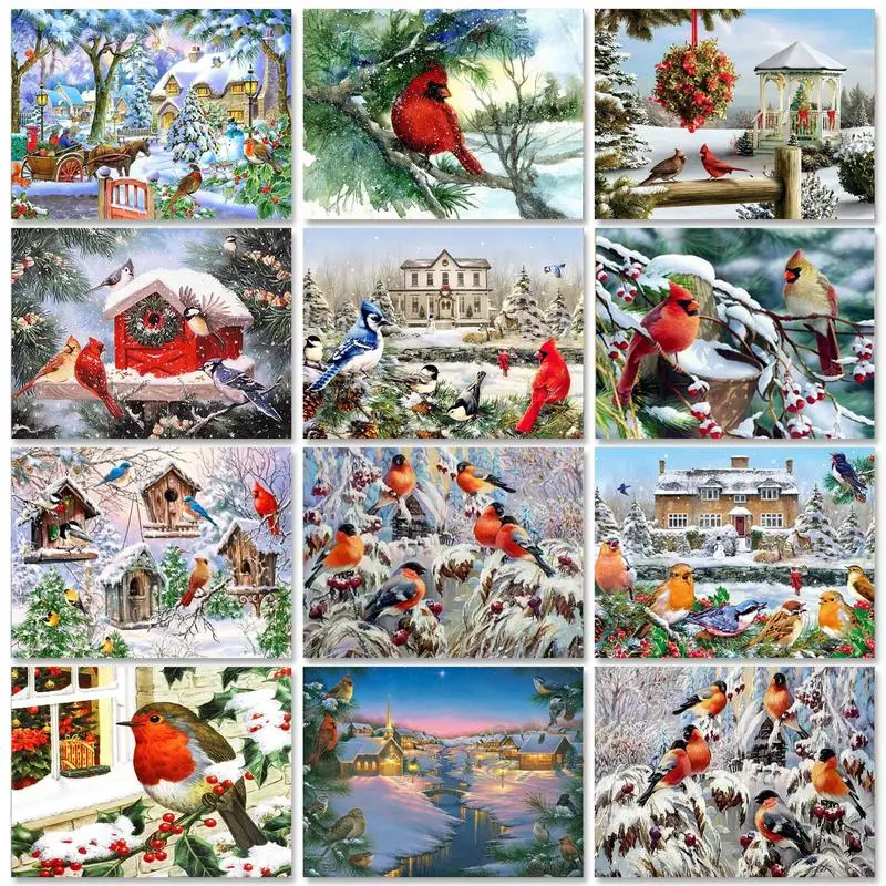 

GATYZTORY Bird in the Snow On canvas Classic Painting by numbers Oil Handpainted Decorative paintings Adults crafts Kill time