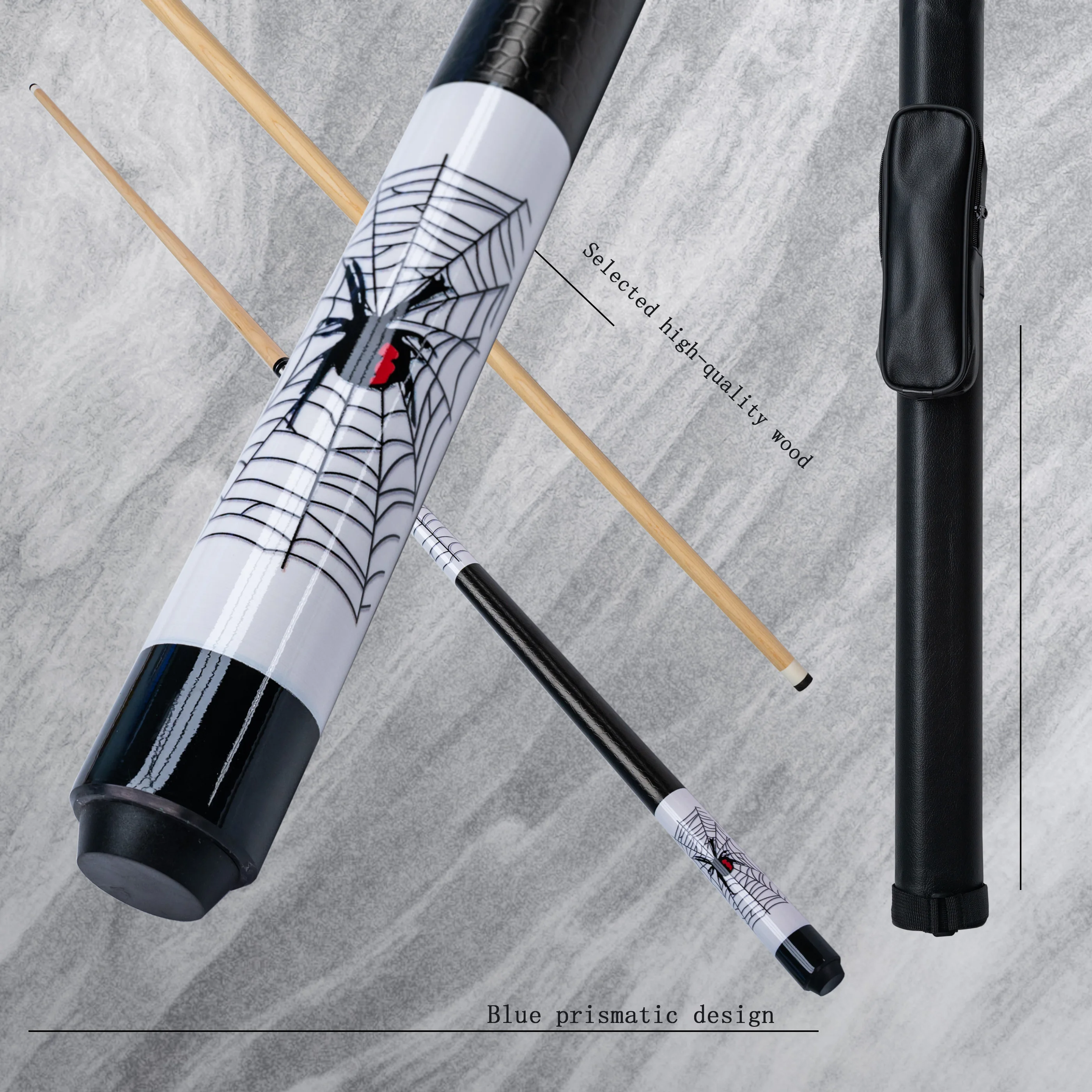 Wooden Billiard Cue Stick Set with Spider Venom Design, Includes 13mm TipPool Cue for Improving Skills in Nine Ball Eight Ball