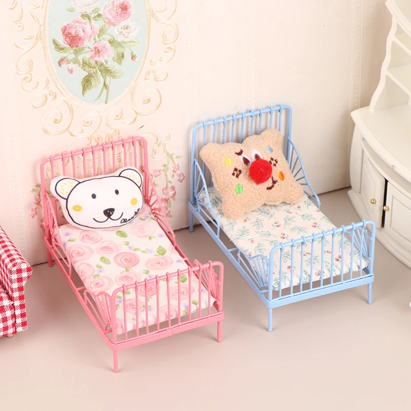 1/12 Dollhouse Metal/Wooden Mini Single/Double Bed Bedroom Furniture Toy Living Room Furniture Model Handmade Toy 5