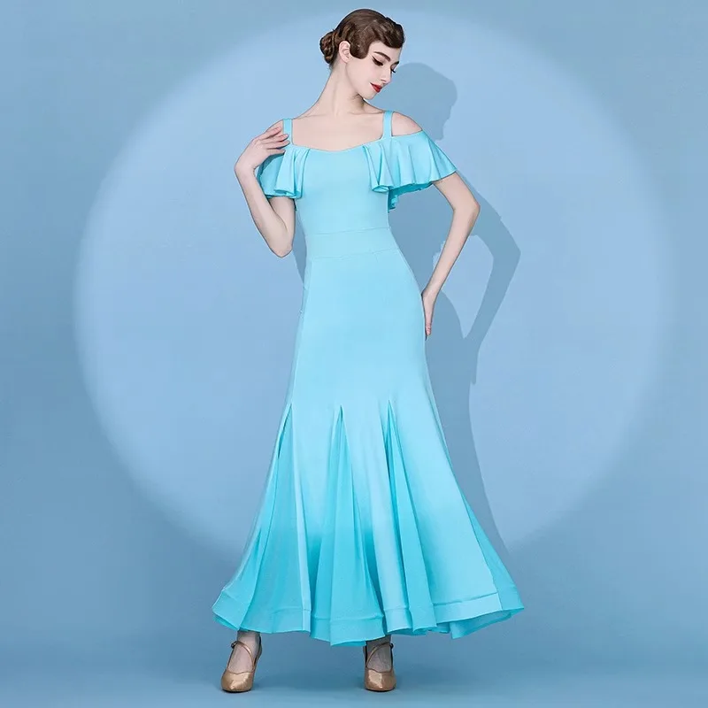 New Flying Sleeve Modern Dance Dress S9088 National Short Sleeve Standard Dance Practice Dress Available in Three Colors