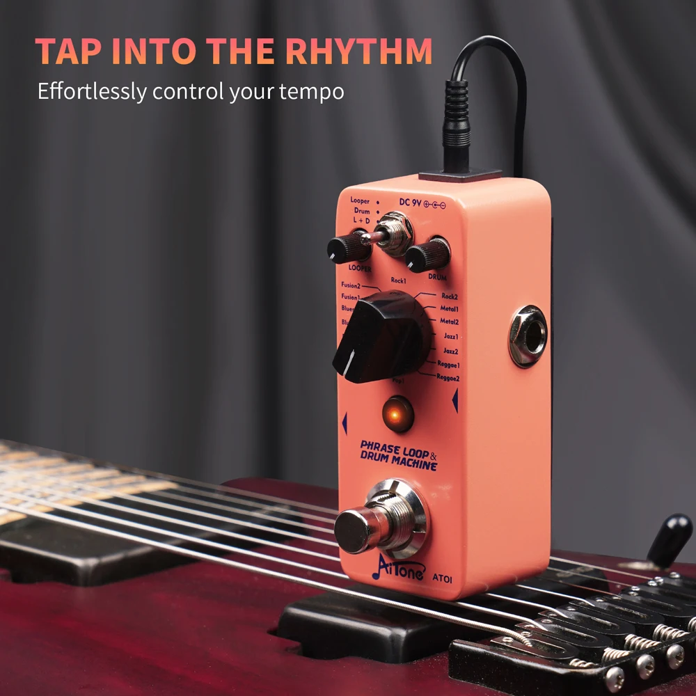 AITONE Series AT-01 Looper Pedal 8 Drum Styles 20 Minutes Looping Time Drum Mach