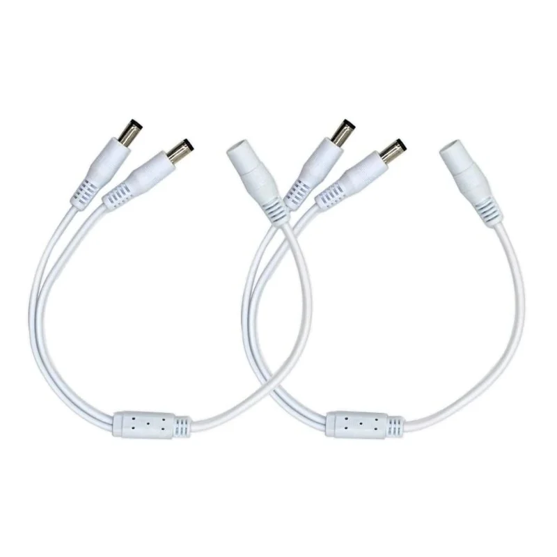 2Pack White 1 female to 2 male Way DC Power Splitter Cable Barrel Plug 5.5x2.1mm for CCTV Cameras LED Light Strip and more