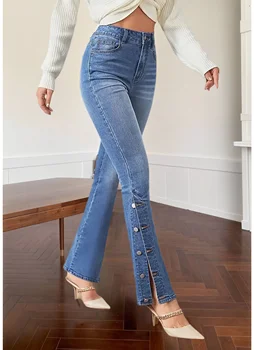 Y2k Jeans For Woman Flared Trousers Vintage Inspired Elegant Look Stretch Fabric Machine Washable Denim Pants Retro Style 1