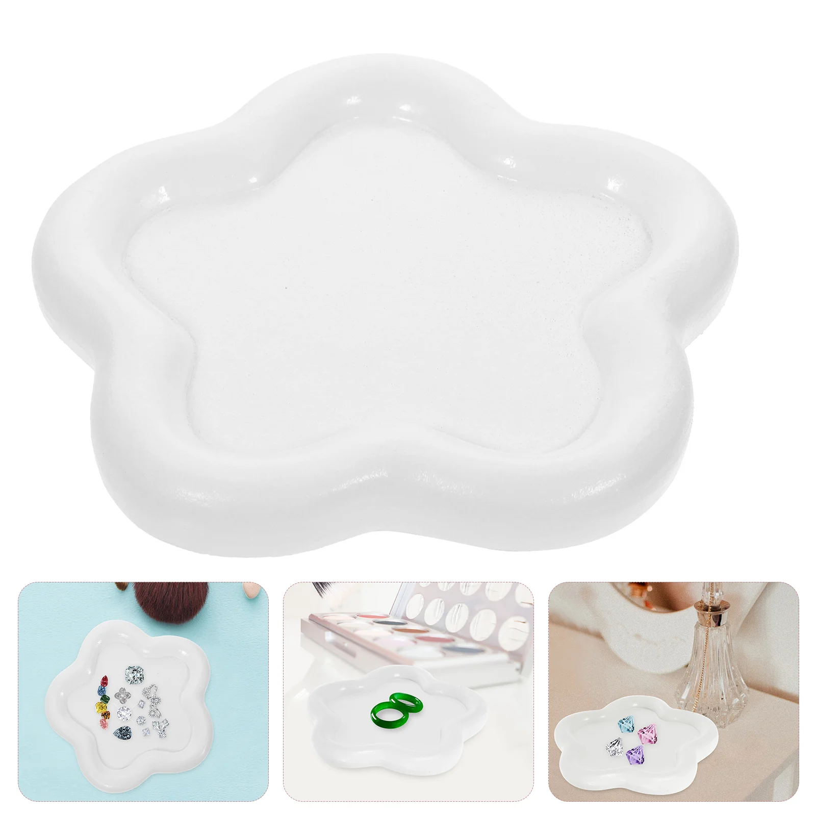 

Jewlery Ins Style Desktop Photo Decoration Props Cute Chubby Shaped Jewelry Storage Tray White Flowers Vanity Display Perfume