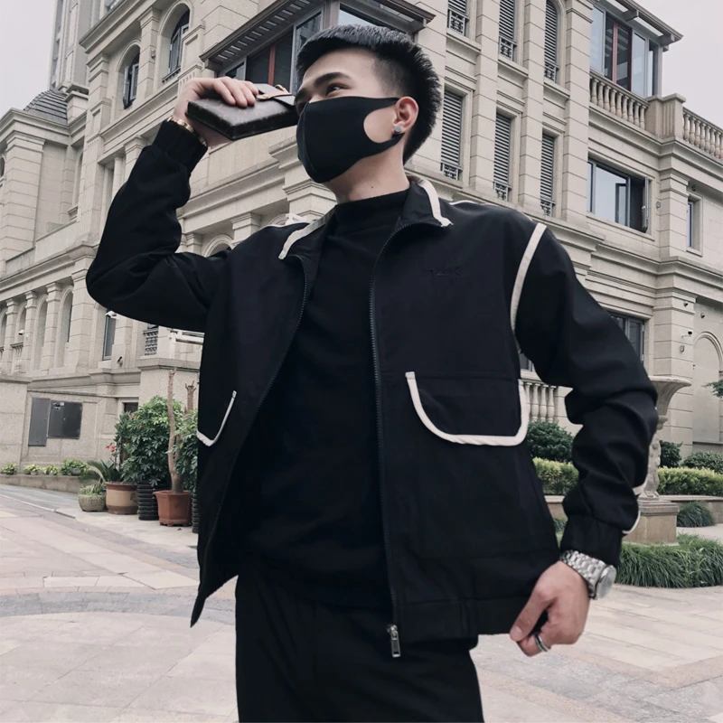 

Fashion Men's Coat 2023 Korean Style Loose Fashion Turn-down Collar Retro Cargo Jackets Solid Temperament Male Solid Coat V112