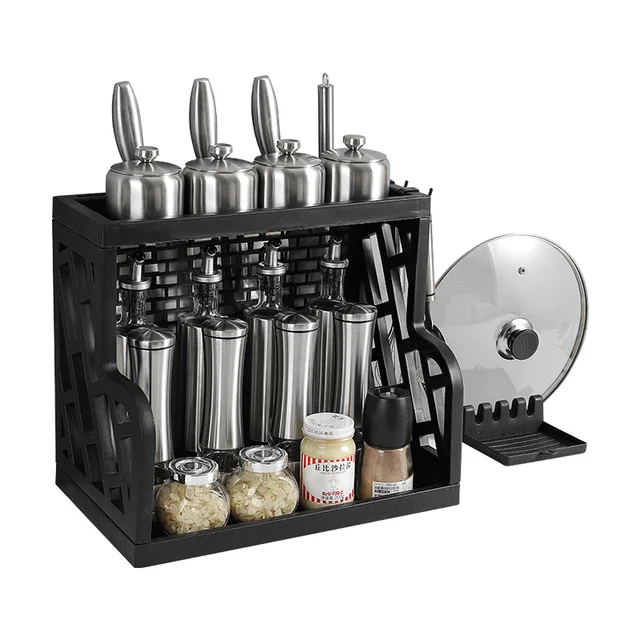 Multifunkcionális Konyhai Fűszeres Állvány, Háztartási Kellékek, Padlóra Szerelt Késtartó, Tároló Két Emelet A - Image 5