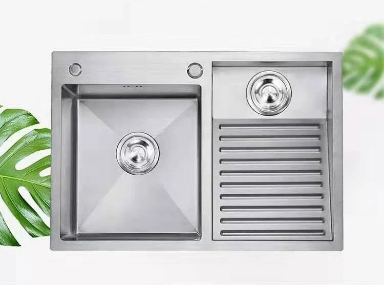 304 Stainless Steel Manual Kitchen Sink Single Bowl 80x48cm Above Counter / Undermount with Washboard & Dispenser