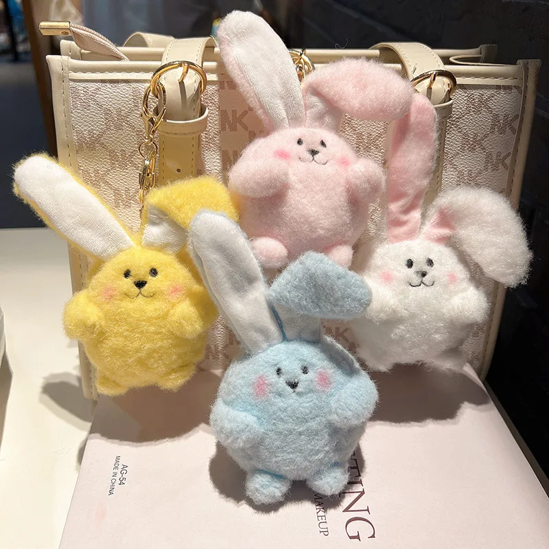 양모 펠트 플러시 귀 토끼 키 체인 PP 코튼 인형 배낭 액세서리, 15cm, 미니 골드 펜던트, 귀여운 장난감 선물, 1 개