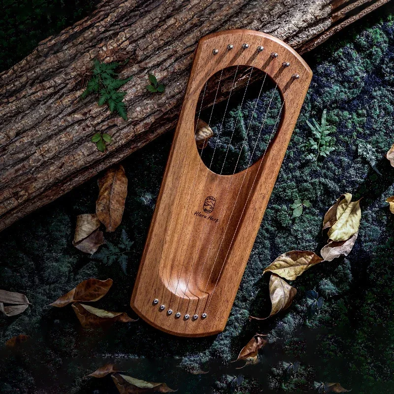 CLEARANCE SALE-Long Harp 7 String Lyre Harp Full Veneer Solid Wood Cherry Wood Creative Design Portable Stringed Instrument